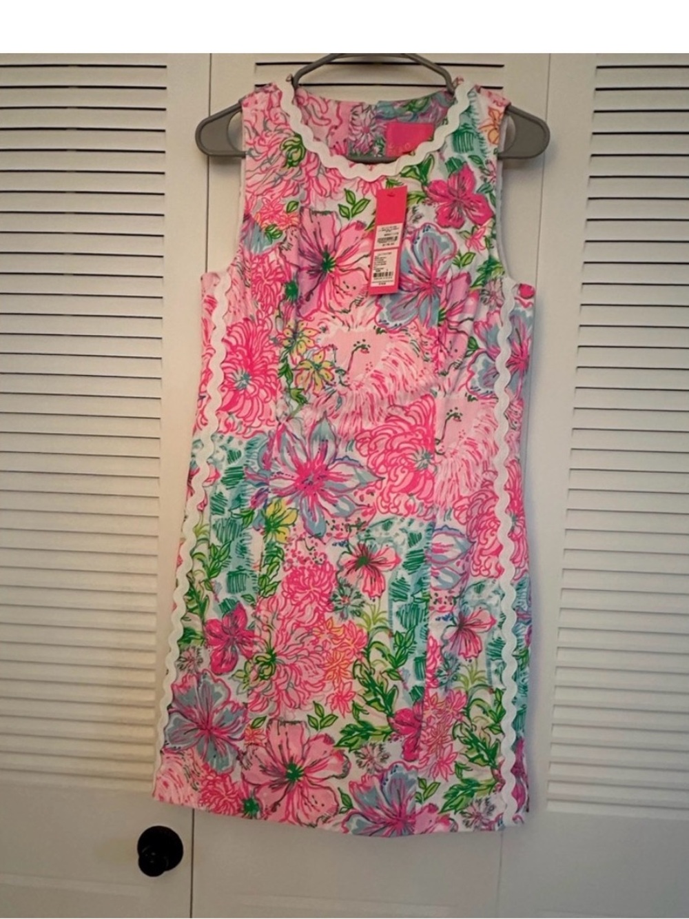 Lilly Pulitzer Pink Floral Shift Dress with Green and Blue Accents